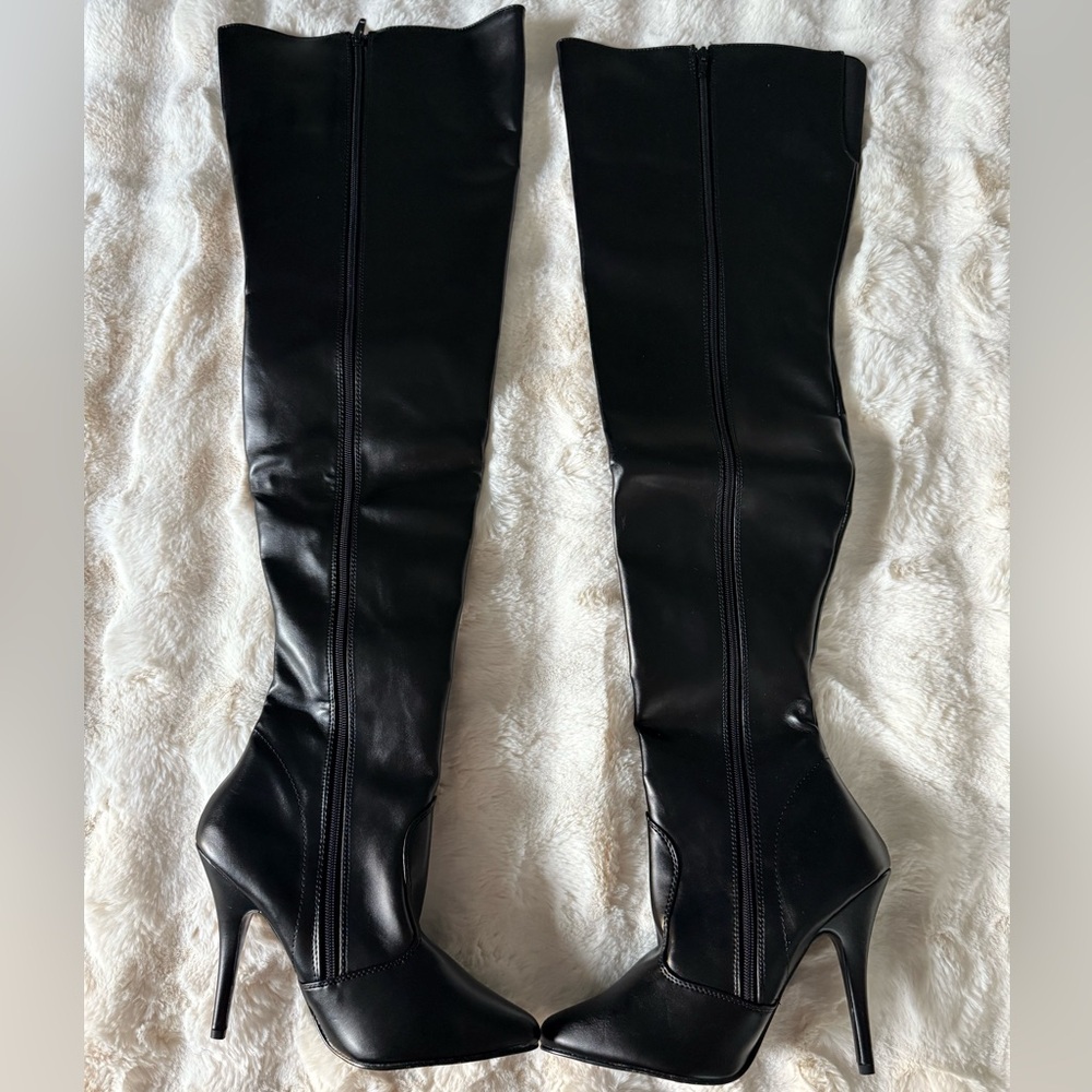 Pleaser Black Over the Knee Stiletto Boots